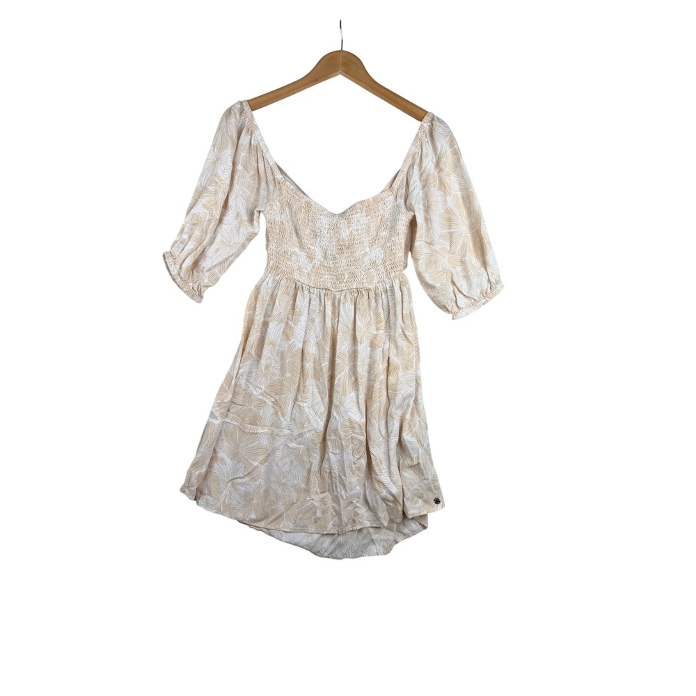Roxy Dawn Smocked Bodice Open Back Mini Dress size Small‎ Cream/White